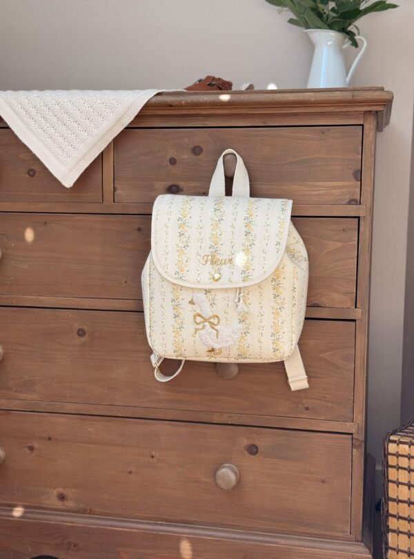 sac à dos tendres rayures fleuri jaune broderie oie
