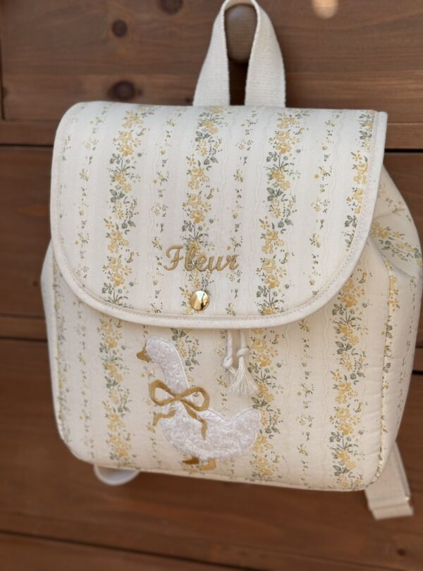 sac à dos tendres rayures fleuri jaune broderie oie