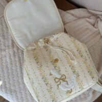 sac à dos tendres rayures fleuri jaune broderie oie