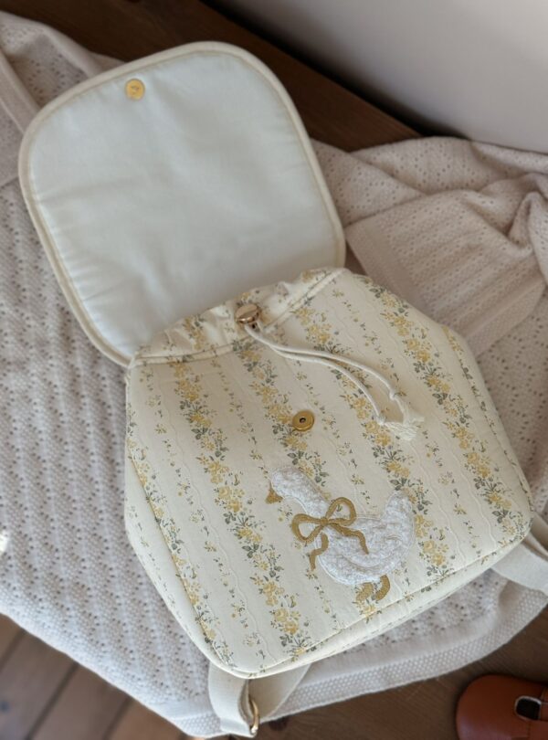 sac à dos tendres rayures fleuri jaune broderie oie